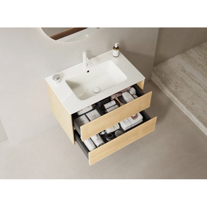 Mobile bagno con lavabo integrato Alia in rovere massello chiaro - 700x457x598 mm
