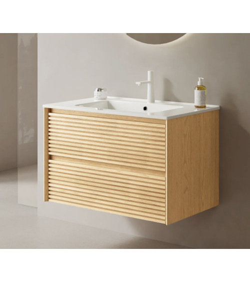 Meuble vasque intégrée Alia en chêne massif clair - 700x457x598mm