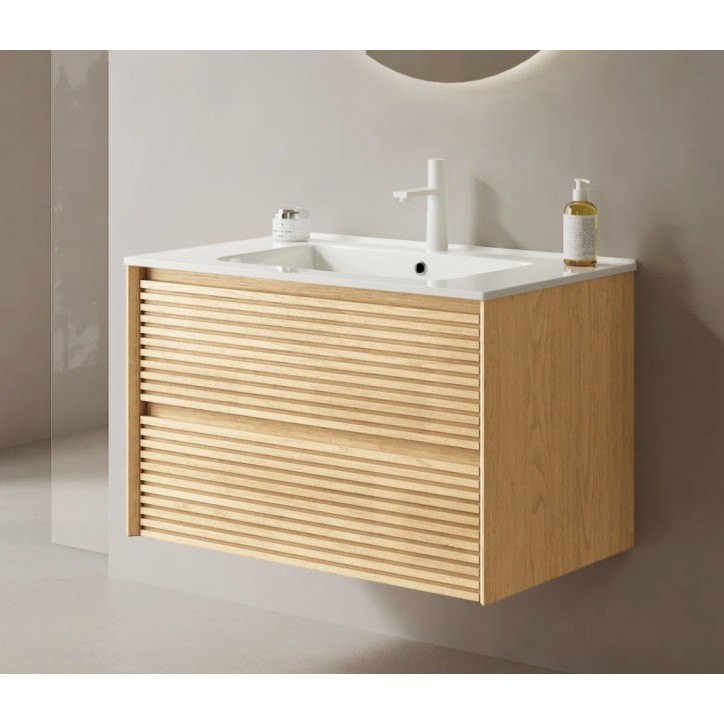 Mobile bagno con lavabo integrato Alia in rovere massello chiaro - 700x457x598 mm