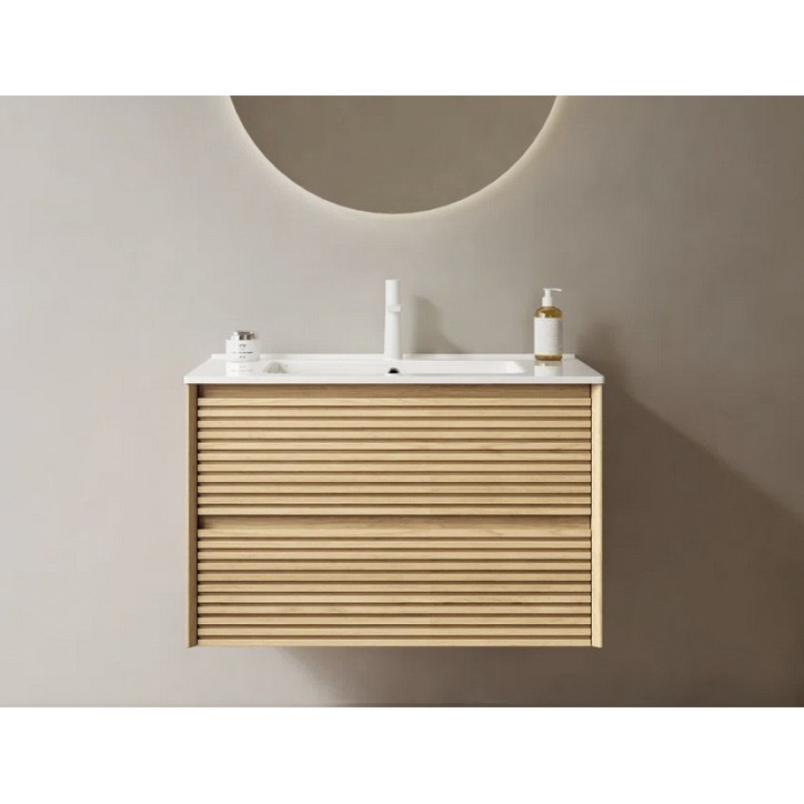 Mobile bagno con lavabo integrato Alia in rovere massello chiaro - 700x457x598 mm
