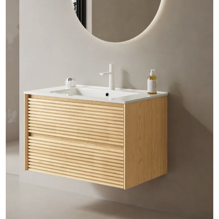 Mobile bagno con lavabo integrato Alia in rovere massello chiaro - 700x457x598 mm