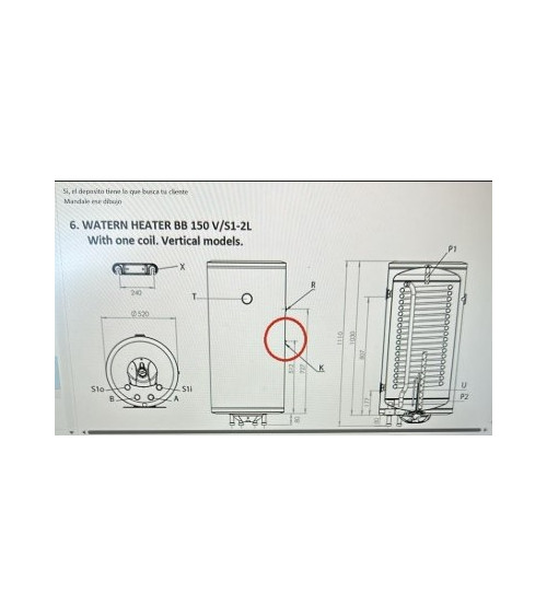 Scaldacqua smaltato 150 L SUNSYSTEM BB S1 con 1 scambiatore di calore maggiorato