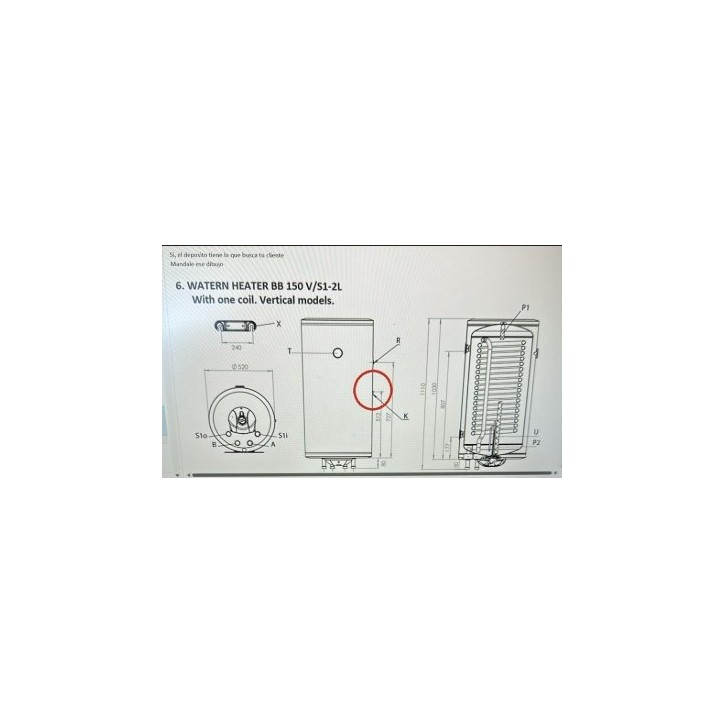 Scaldacqua smaltato 150 L SUNSYSTEM BB S1 con 1 scambiatore di calore maggiorato
