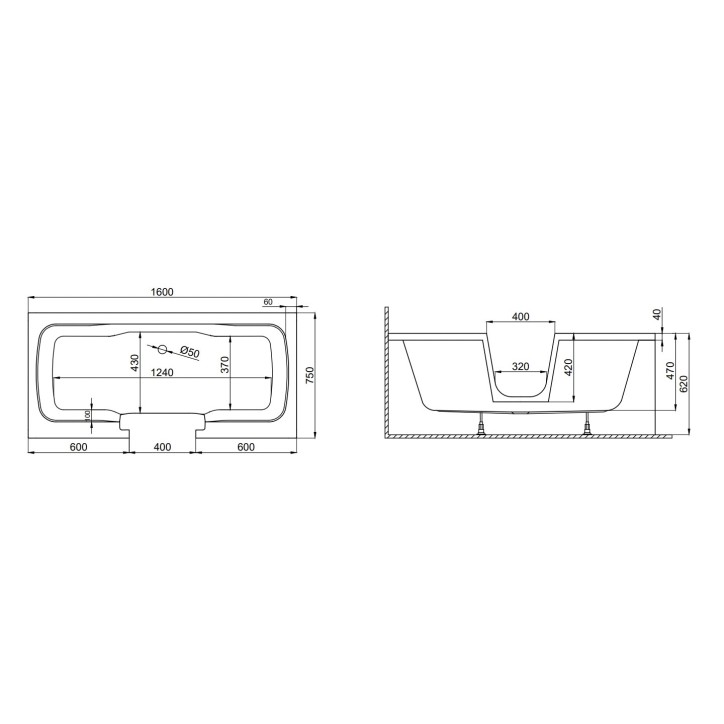 copy of Deurbadkuip ADELAIDE II ZWART160/170/180x75/80x54 cm