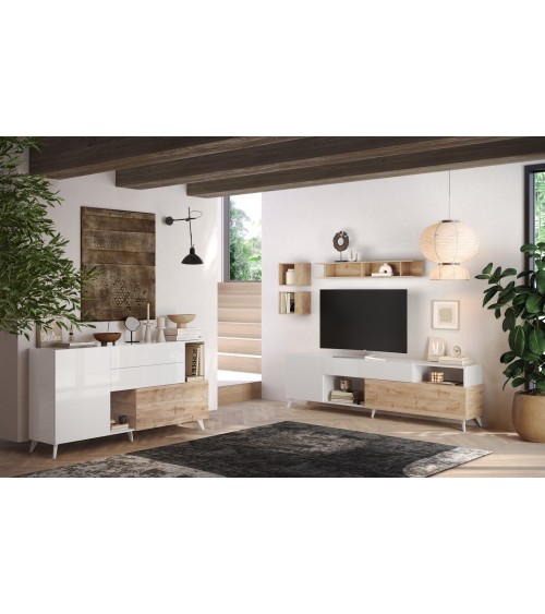 Salon complet ANDORRE Chêne cadiz et blanc