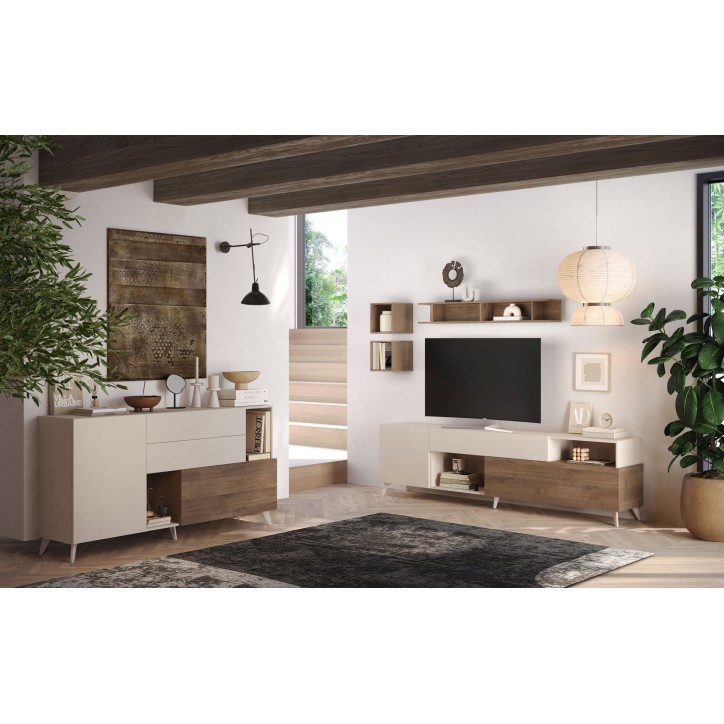 Salon complet ANDORRE Chêne mercure et cashmere