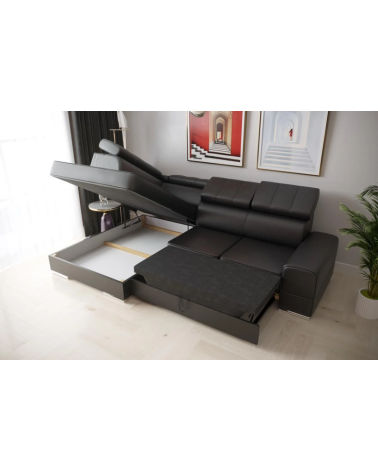 Sofá esquinero convertible de cuero ROYAL I 260 × 185 cm en varios colores