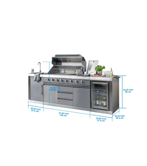 Cuisine d'éxtérieur BBQ luna - 243,5 × 61 × H90 cm