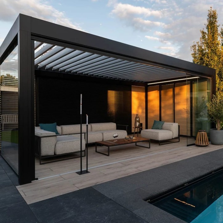 Pergola Ibiza apoyada - 5x4m adosada de aluminio con 1 toldo de 4 m Pergola Ibiza apoyada - 5x4m adosada de aluminio con 1 toldo de 4 m