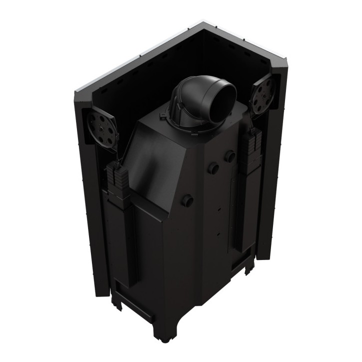 Insert cheminée MBA 17 BS Black vitre à gauche ouverture relevable + 4 bouches recuperateur