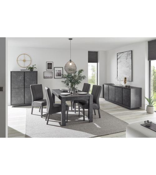 Table extensible CARRARA marbre gris anthracite 137/185 x 79 x 90 cm