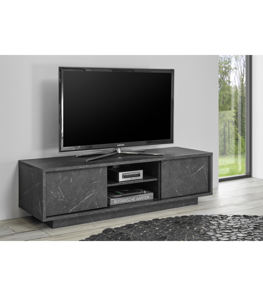 Meuble TV BASIC marbre gris anthracite 140 cm