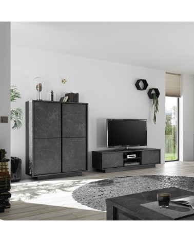 Ensemble meuble TV, vitrine et argentier BASIC marbre gris anthracite