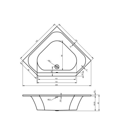 Baignoire d'angle encastrable CHICAGO 145 x 145 cm