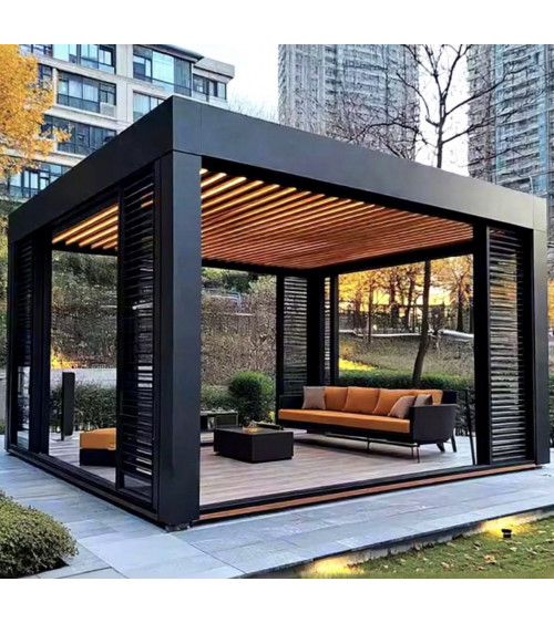 Pergola bioclimatique Bastiann 4x4m en aluminium - 4 persiennes