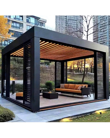 Pérgola Jane 4x4 m em alumínio – com 3 estores laterais