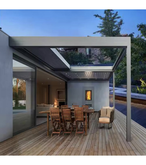 Pérgola Jane 4x4 m em alumínio – com 3 estores laterais