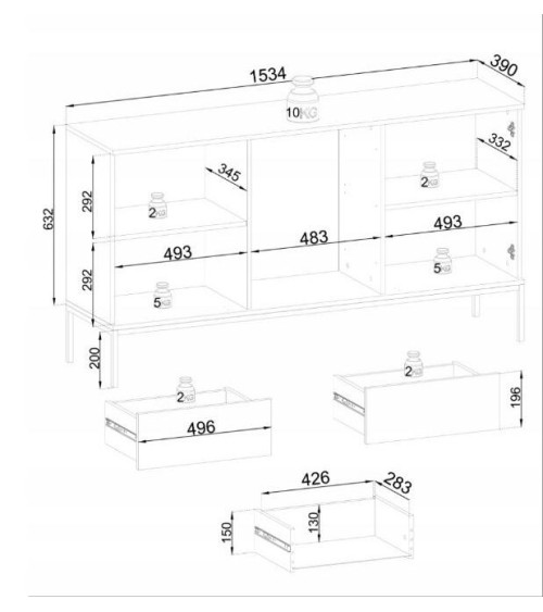 Buffet ODENSE 154 cm chêne et noir