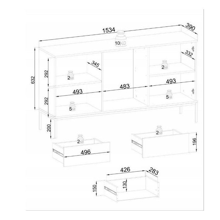 Buffet ODENSE 154 cm chêne et noir