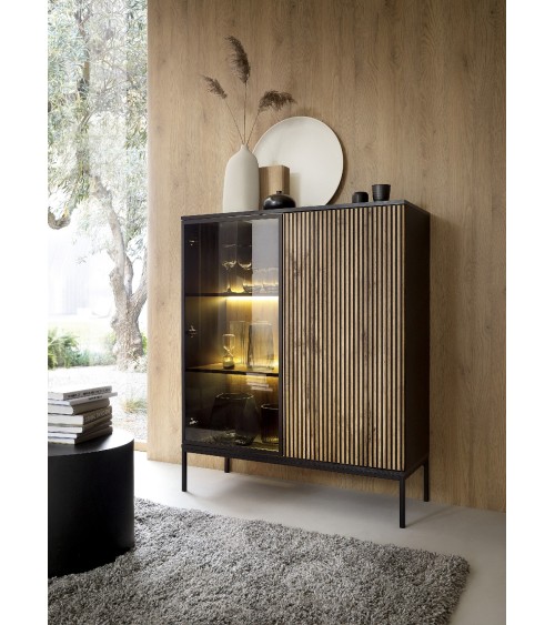 Vaisselier ODENSE 104 cm - chêne et noir
