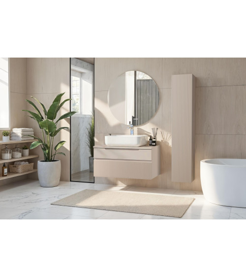 Meuble salle de bain suspendu+colonne RIO cashmere 80x93x48 cm