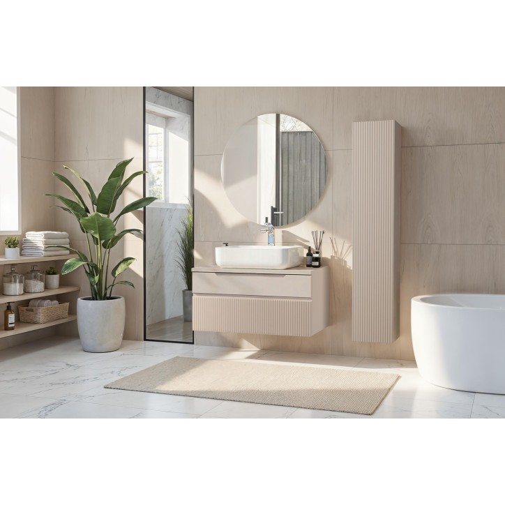 Set mobili da bagno, mobile sospeso+colonna RIO cashmere, 80x 93 x 48 cm