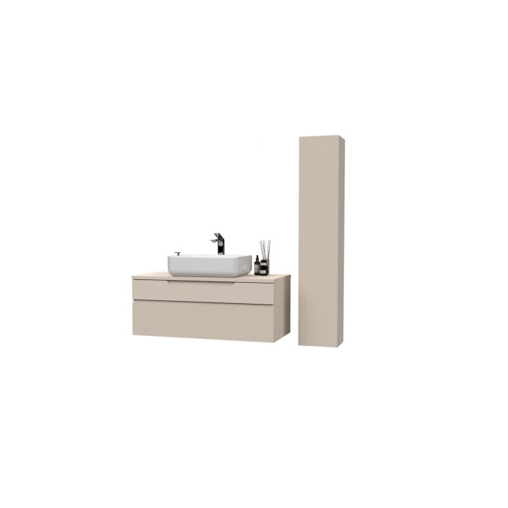 Conjunto de baño, mueble suspendido+columna RIO cashmere, 100x 93 x 48 cm