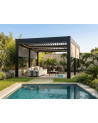 Pergola bioclimatica Patrice II 8x3 m con lamelle orientabili e tende laterali zanzariere integrate