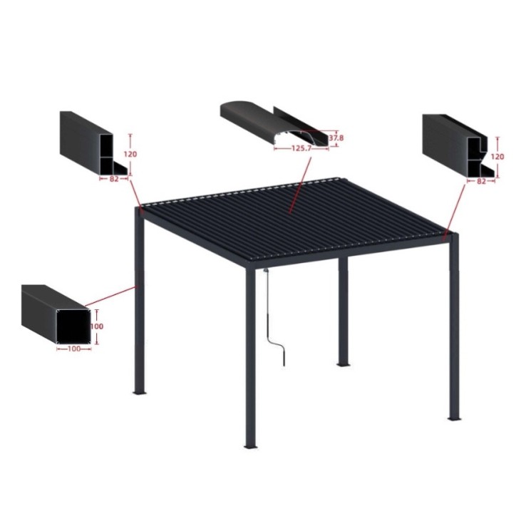 copy of Pergola Patrice I – 6x3 m in aluminium met 2 zijschermen