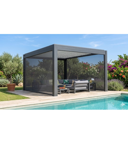 Pérgola bioclimática Patrice I - 6x3m de aluminio con 6 toldos con mosquiteros integrados