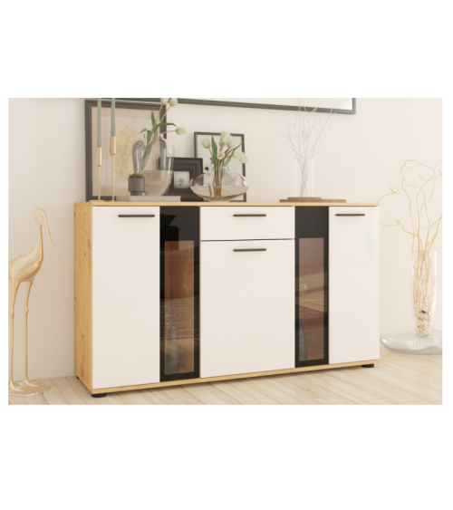 Buffet CALI 140 cm chêne et blanc
