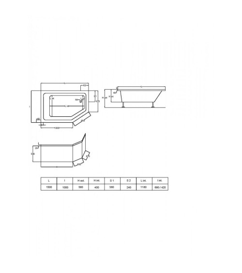 Baignoire EXTENSION 150x100x58 cm