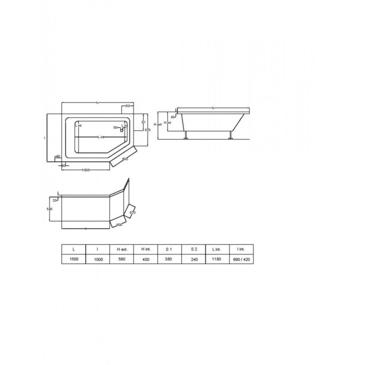 Banheira EXTENSION 150x100x58 cm