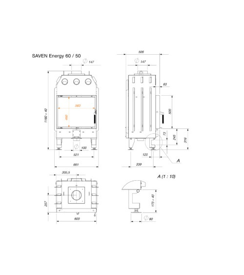Cheminée en acier Saven Energy 60x50 Eco 14,5 kW