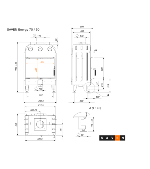Lareira ecológica SAVEN Energy 70x50 em aço – 15,1 kW