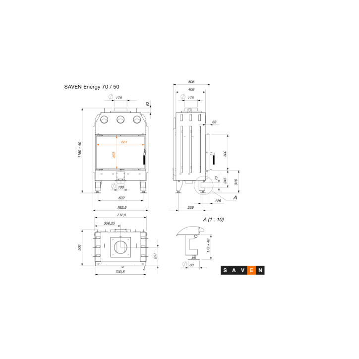 copy of Cheminée en acier Saven Energy 60x50 Eco 14,5 kW