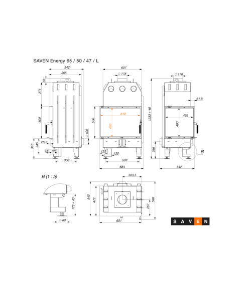 Cheminée en acier Saven Energy 65х50х47L Eco 14,5 kW