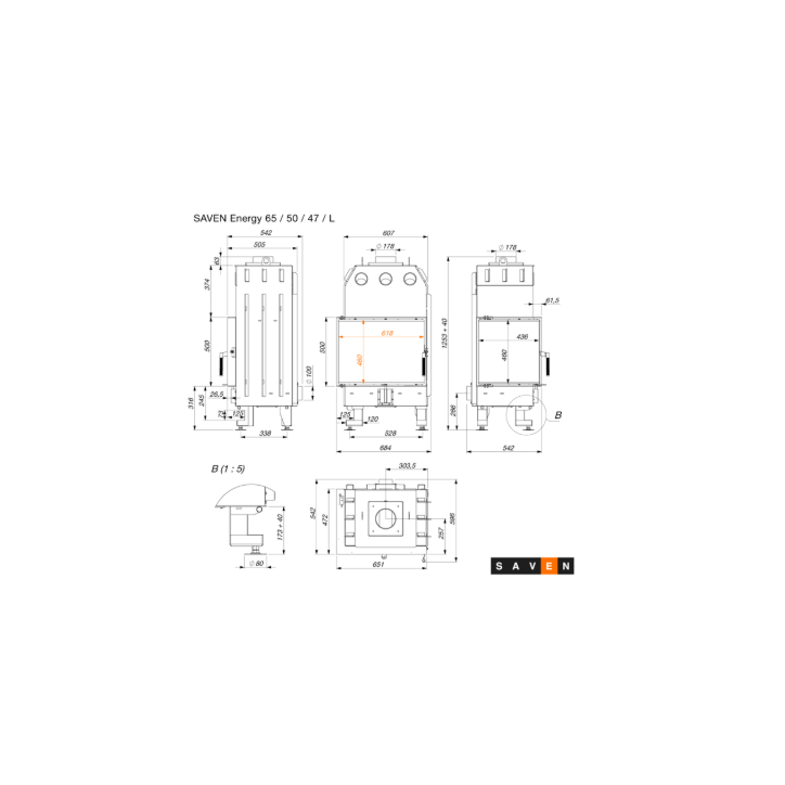 Chimenea de acero SAVEN Energy 65х50х47L Eco 14,5 kW