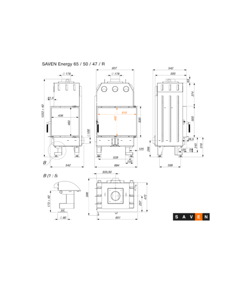 copy of Cheminée en acier Saven Energy 60x50 Eco 14,5 kW