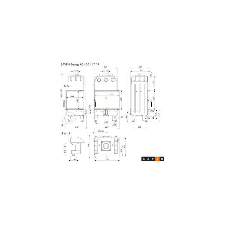 Chimenea de acero SAVEN Energy 65х50х47R Eco 14,5 kW Chimenea de acero SAVEN Energy 65х50х47R Eco 14,5 kW