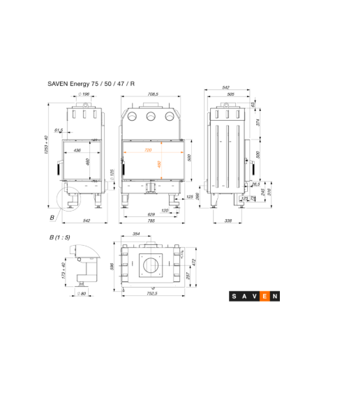 Cheminée en acier Saven Energy 75x50x47R Eco 15,1 kW