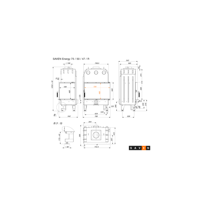 copy of Cheminée en acier Saven Energy 60x50 Eco 14,5 kW