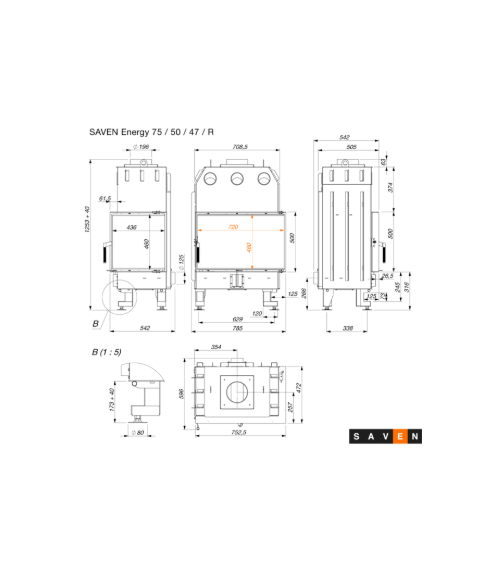 copy of Cheminée en acier Saven Energy 60x50 Eco 14,5 kW