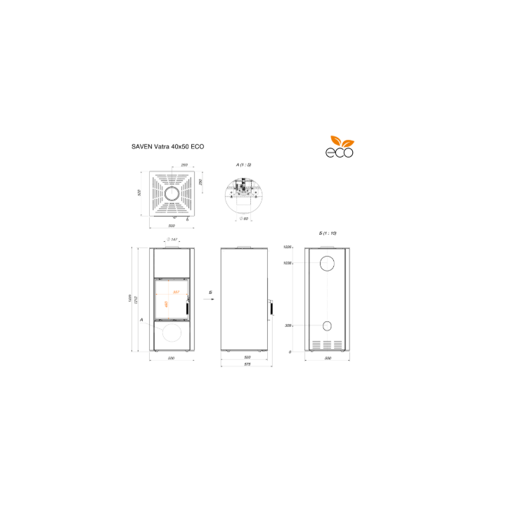 Estufa de acero Saven Vatra L 40x50 Eco 6,5 kW