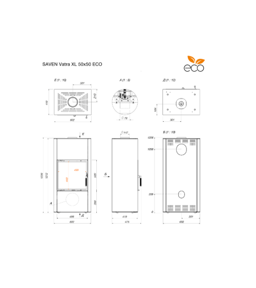 Estufa de acero Saven Vatra XL 50x50 Eco de 8 kW