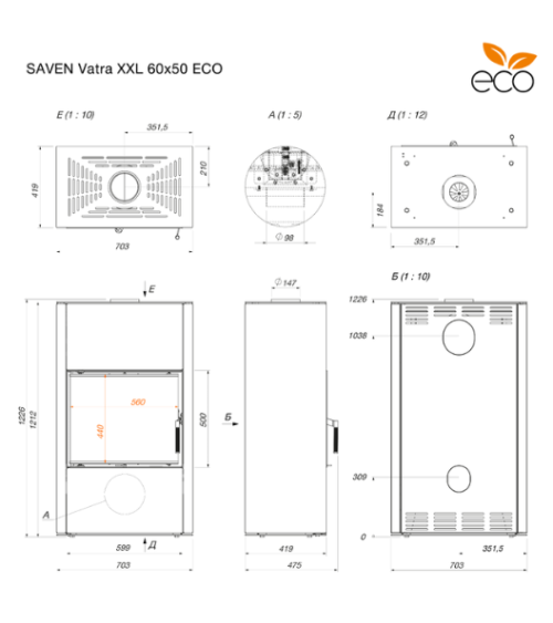 Poêle en acier Saven Vatra XXL 60х50 Eco 10,2 kW