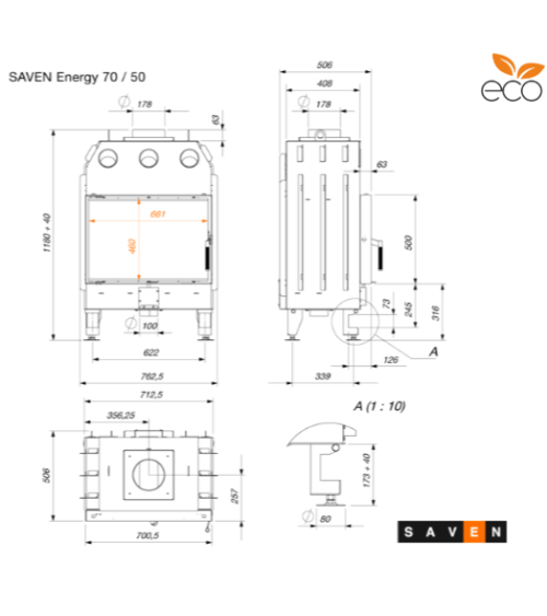 copy of Insert de cheminée SAVEN Energy 65 x 50 x 47 L Noir (14,5 kW) ECO