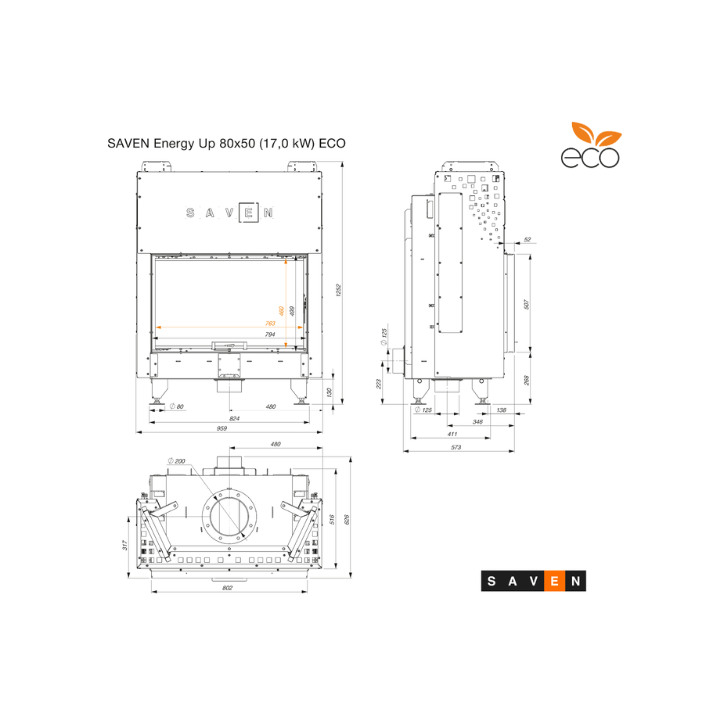 Inserto per camino ECO SAVEN Energy Up 80x50 (17,0 kW)