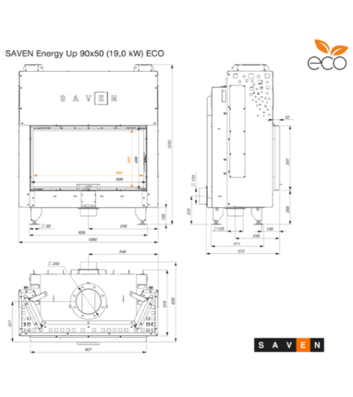 Inserto per camino ECO SAVEN Energy Up 90x50 (19,0 kW)