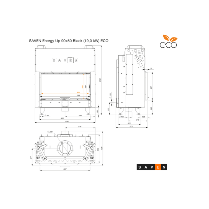 Insert de cheminée SAVEN Energy Up 90x50 Noir (19,0 kW) ECO